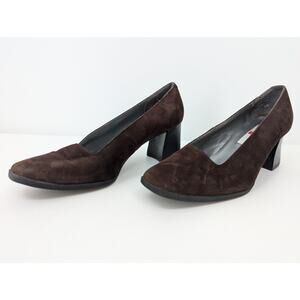 Vintage Leather Brown Block Heel Square Toe Pump Heels by Pesaro Womens Size 8.5